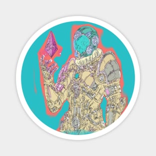 Futuristic Space Explorer Illustration With Magic Stone Magnet